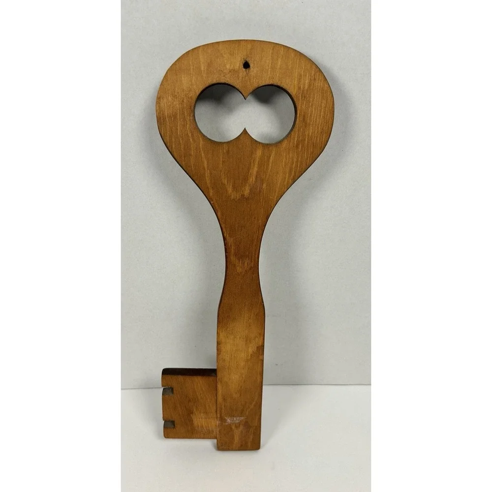 VTG Wooden Key Hook Skeleton Key Shape Brass Hooks MCM 13